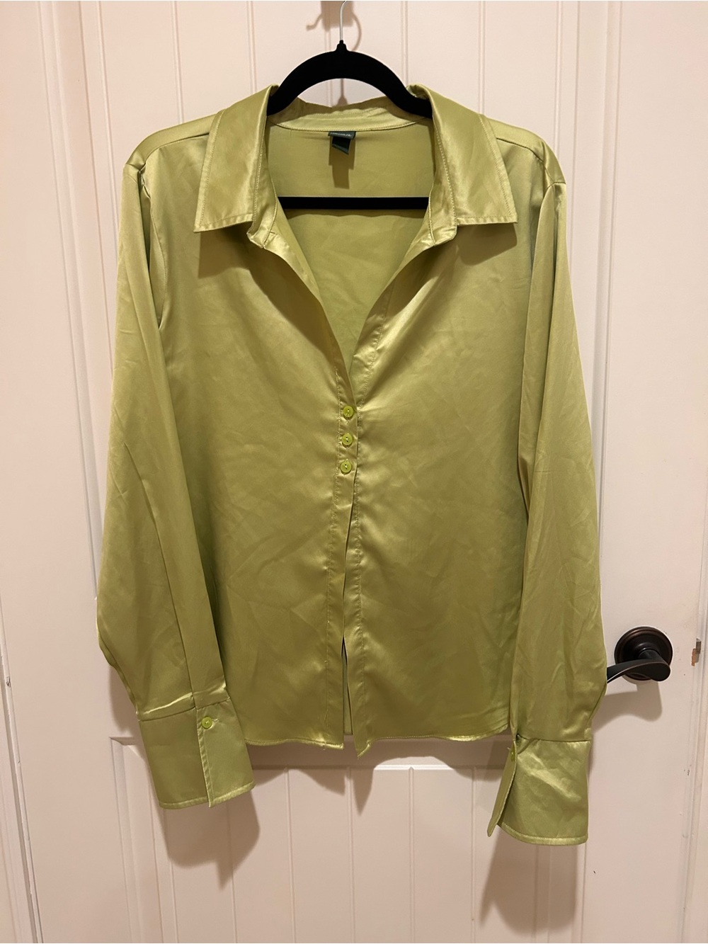 wild fable Lime Green Satin Button-Front Dress Shirt